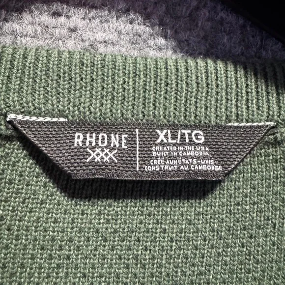 RHONE‎ The Turn Golf V Neck Sweater Mens XL Jungle Green Textured Knit